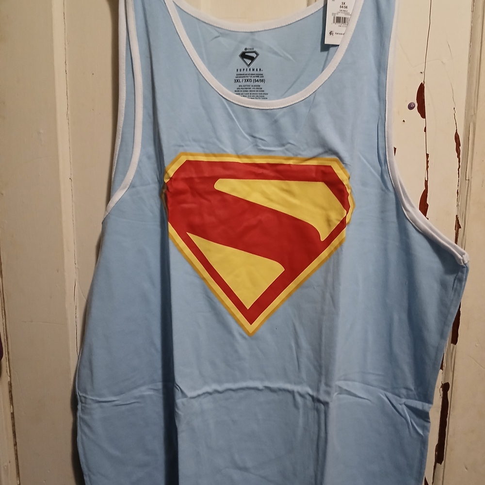 DC Comics Light Blue Tank Top with Red and Yellow Superman Shield